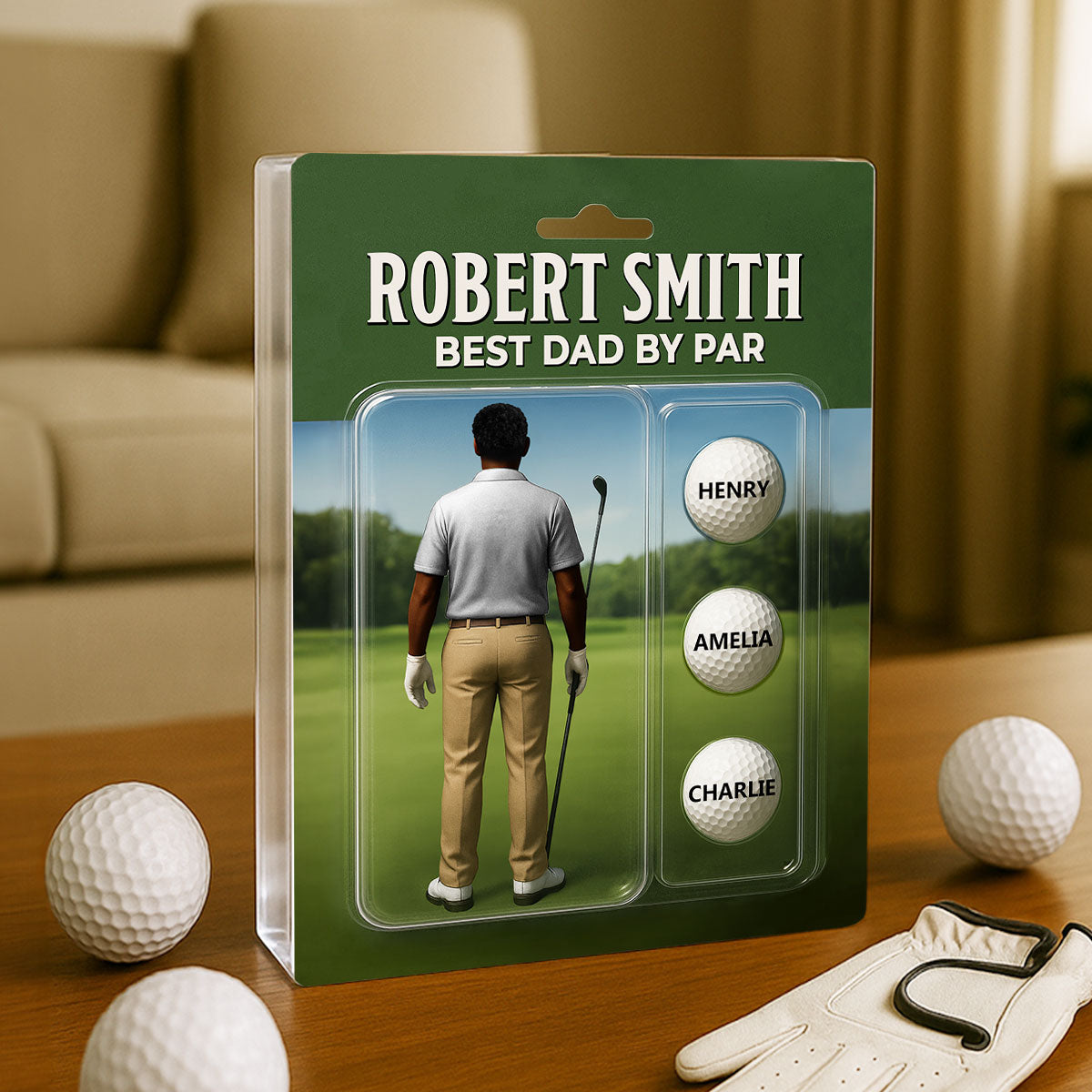 Custom Figure Best Dad By Par With Kids' Names Personalized Acrylic Block Plaque, Perfect Gift For Dad, For Him, For Golf Lover