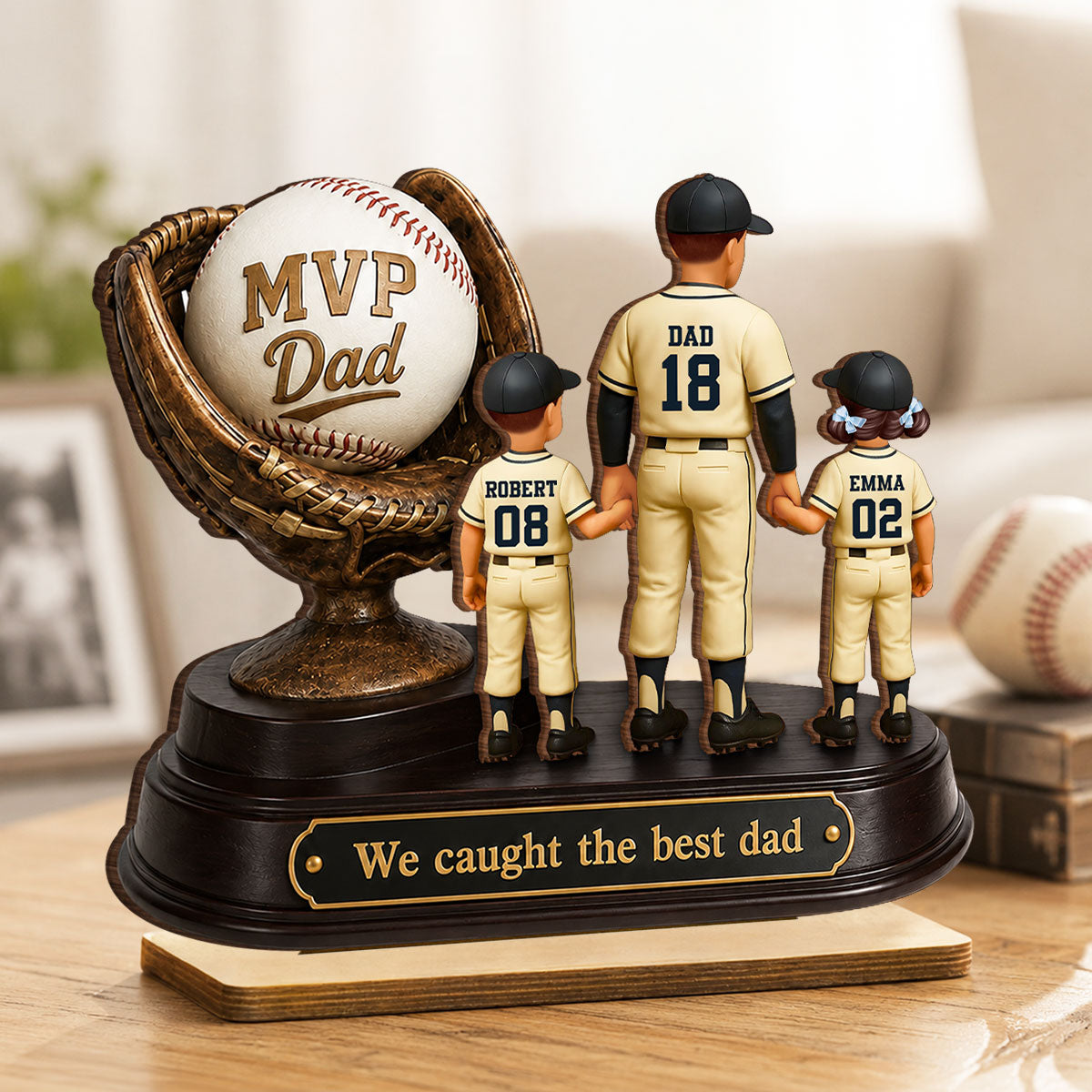 We Caught the Best Dad Baseball Trophy - Personalized 2-Layered Wooden Plaque - Gift for Dad, Husband