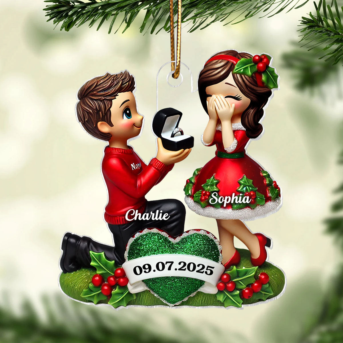Marriage Proposal 3D Effect Ornament for Couples, Personalized Newly Engaged Gift, ""She Said Yes!"" Ornament