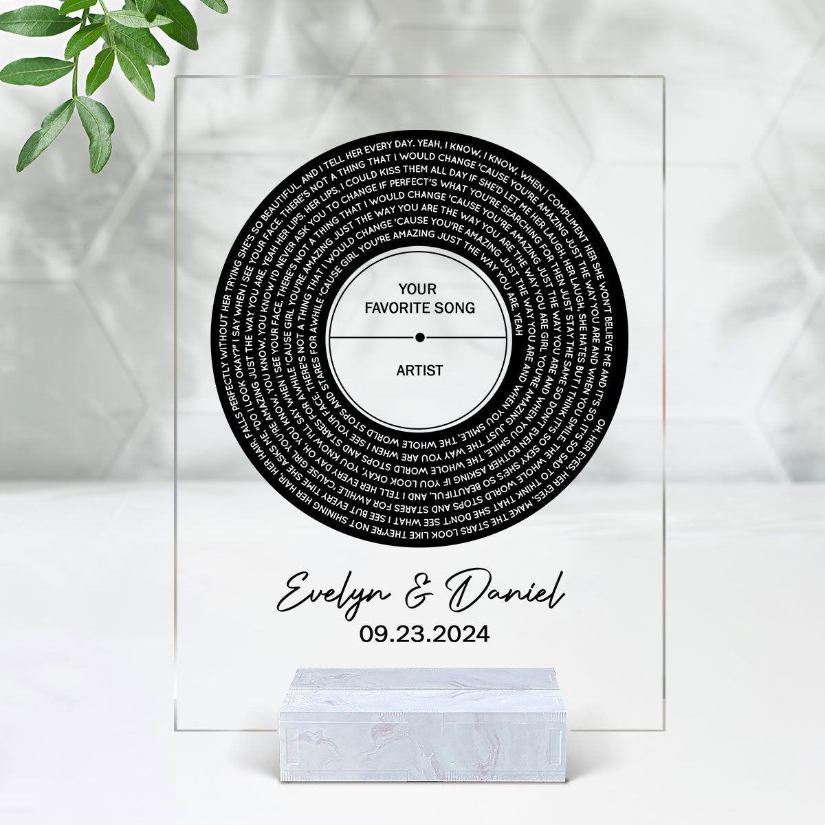 Personalized Vinyl Record Song with Lyrics on Acrylic with Stand, Gift, Personalized Gift for Her, Gift for Him, Wedding Song Gift