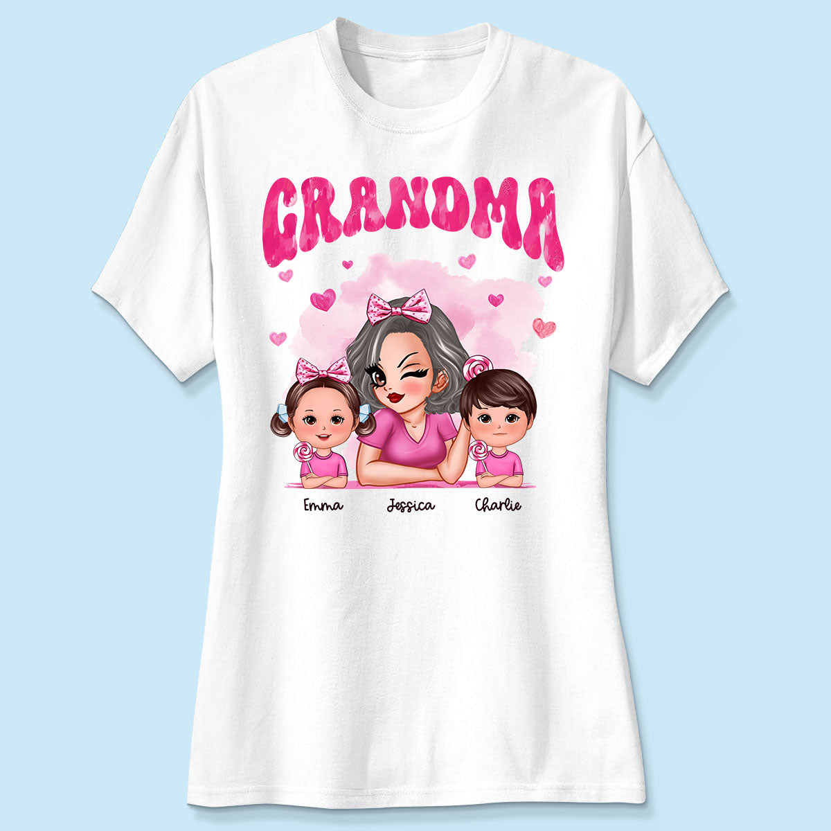Pink Valentine's Grandma And Grandkids Personalized Shirt, Gift For Grandma