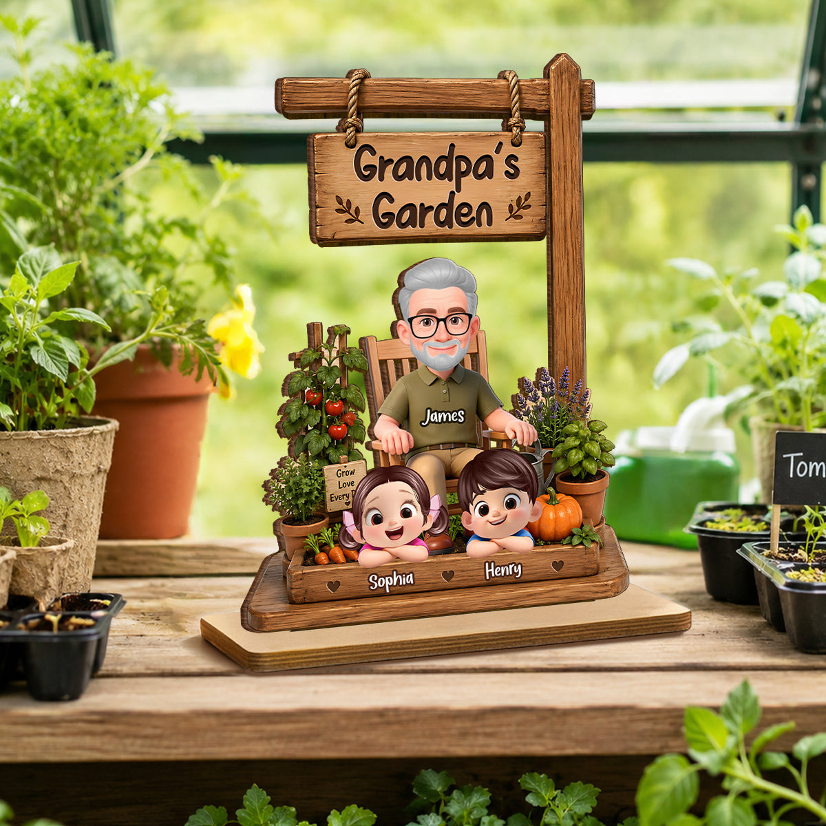 Grandpa's Garden - Personalized 2-Layered Wooden Plaque - Gift for Dad, Husband