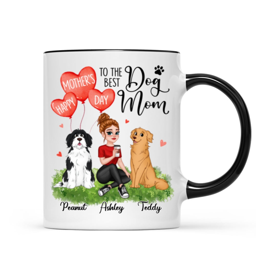 Happy Mother‘s Day Dog Mom Pretty Cartoon Woman Sitting Dogs Hearts Personalized Mug
