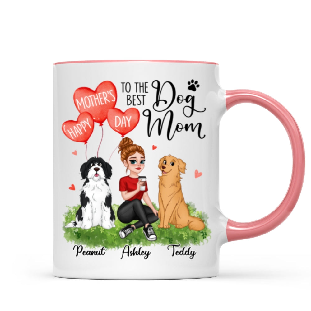 Happy Mother‘s Day Dog Mom Pretty Cartoon Woman Sitting Dogs Hearts Personalized Mug