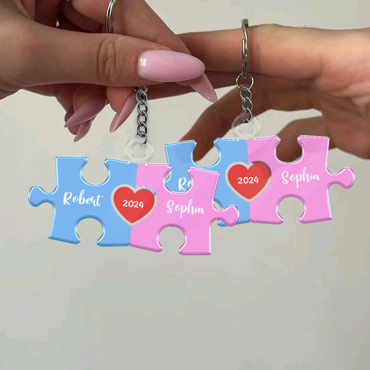 Love Is The Piece That Holds Us Together Acrylic Keychain, Personalize Couple Puzzle Name Sign, Gift For Him, For Her, Wedding Gift