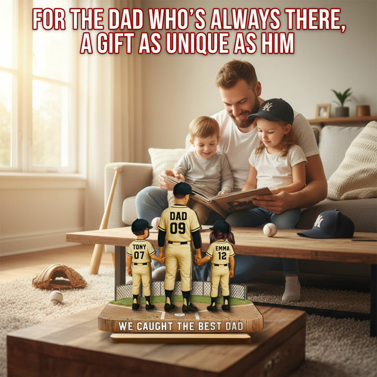 Daddy's Baseball Dream Team - Personalized 2-Layered Wooden Plaque - Gift For Baseball Dad