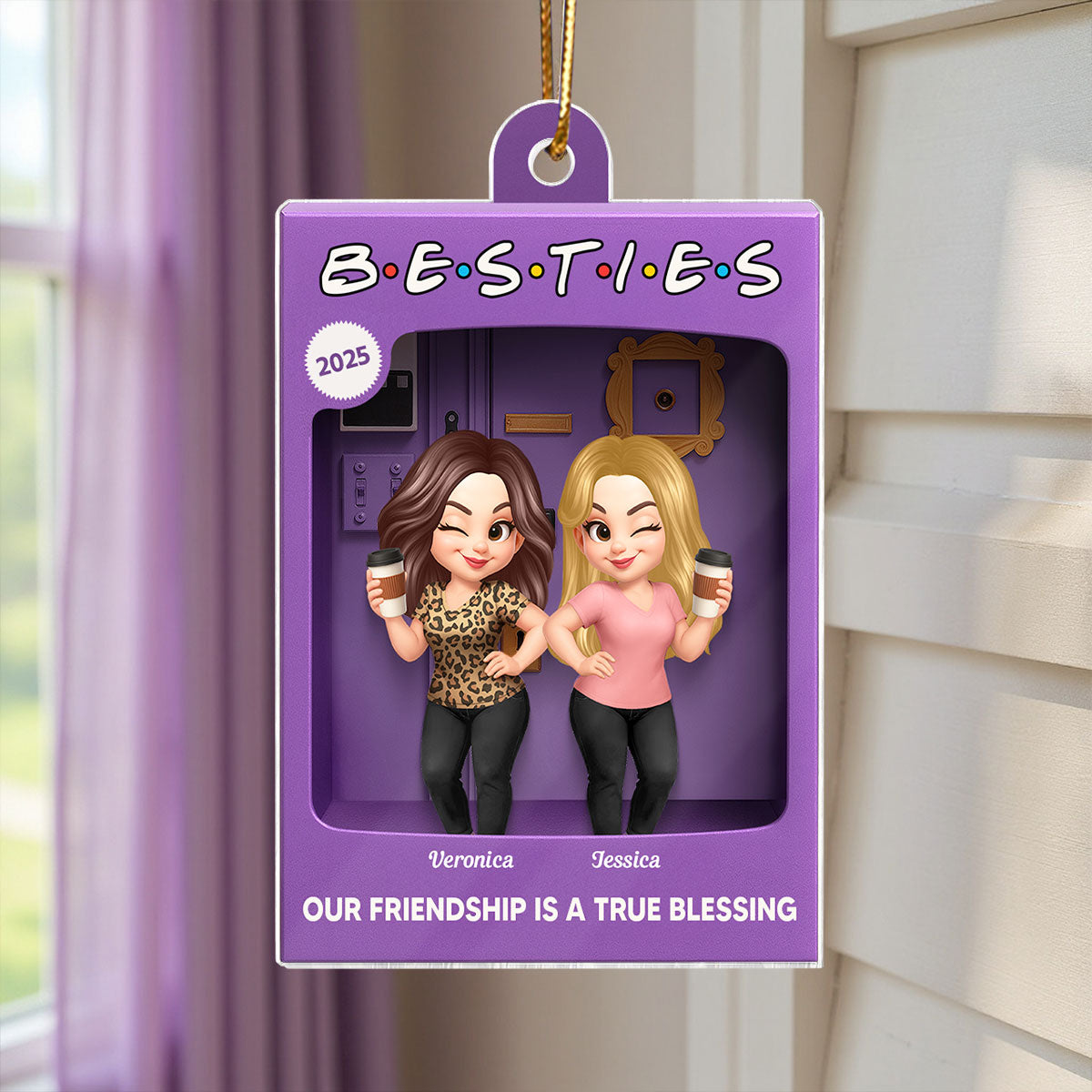 Besties Personalized Acrylic Ornament - Purple Toy Box Style Christmas Gift