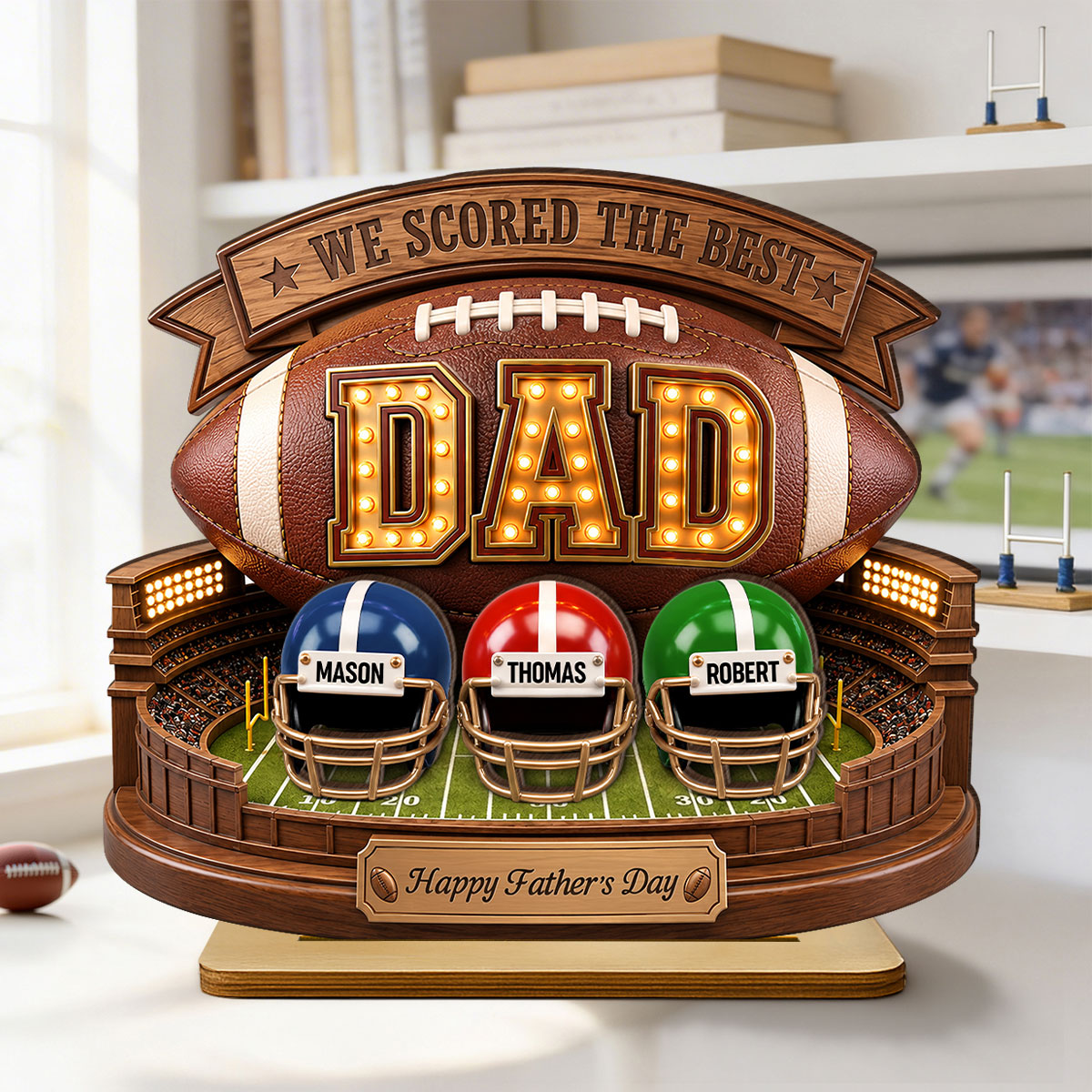 American Football Best Dad - Personalized 2-Layered Wooden Plaque - Gift For Dad, Husband