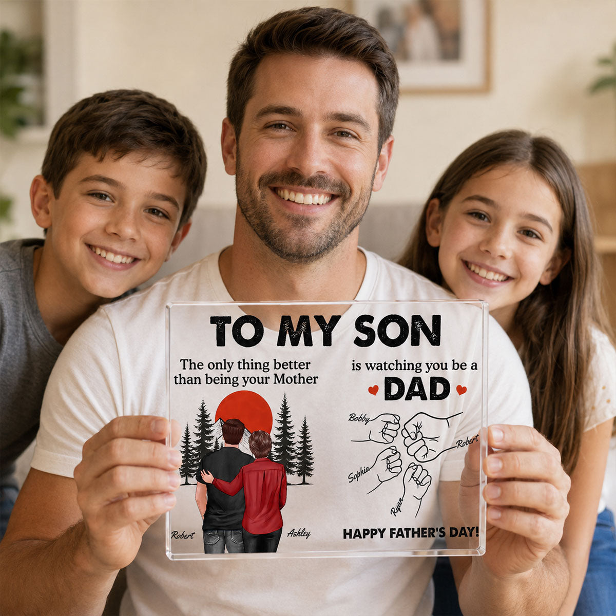 Retro Vintage Sunset To My Son Watching You Be A Dad - Personalized Acrylic Block Plaque - Gift For Son