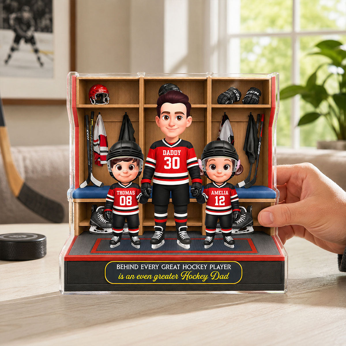 Hockey Dad And Kids Locker Room - Personalized Acrylic Block Plaque - Gift For Dad, Husband