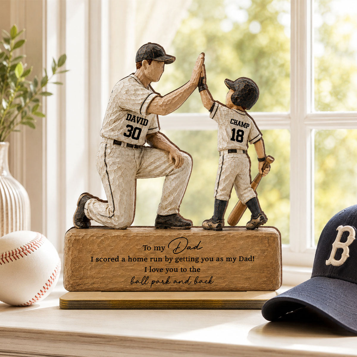 I Scored a Home Run with You as My Dad - Personalized 2-Layered Wooden Plaque - Gift for Dad from Son Daughter
