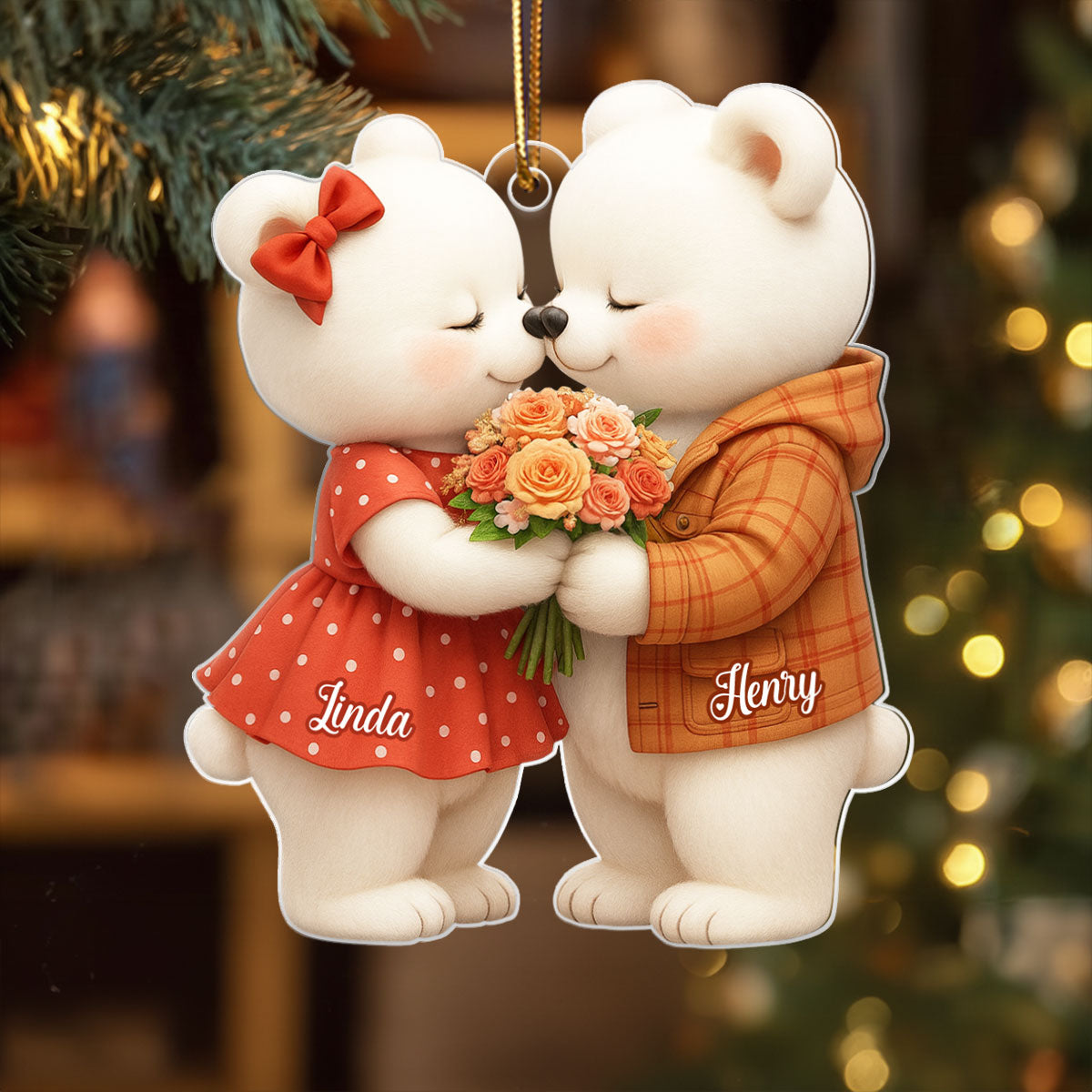 Loving Kissing Bear Couple - Personalized Acrylic Car Hanger - Sentimental Gift for him, for her