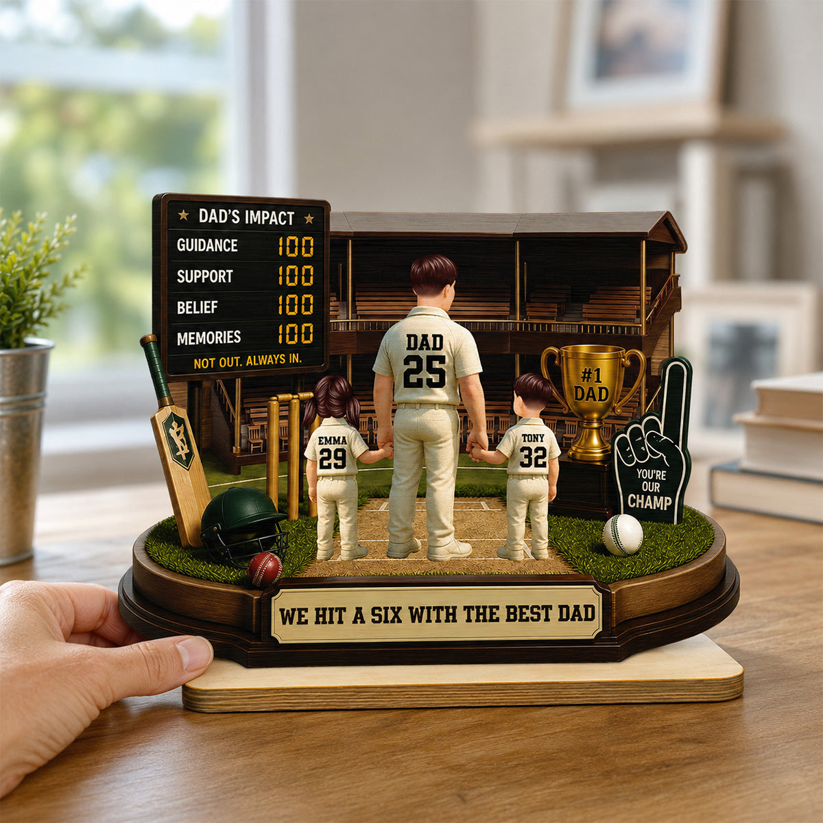 Hit A Six With The Best Dad Cricket Dad - Personalised 2-Layered Wooden Plaque - Gift For Husband, Dad
