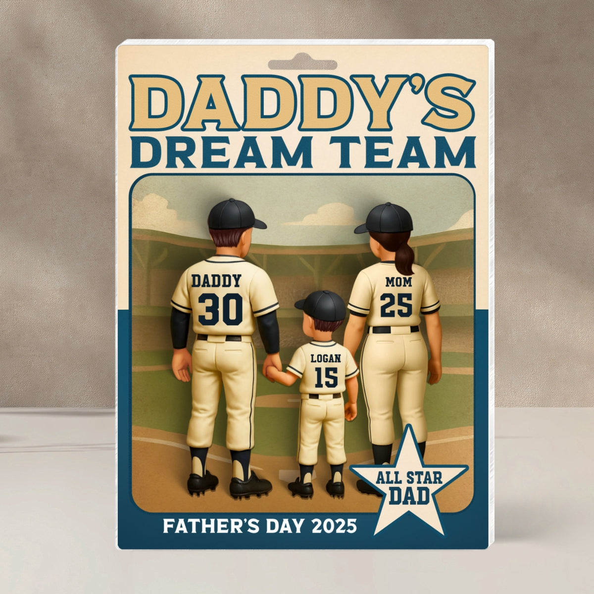 Daddy's Dream Team Baseball Card Personalized Acrylic Block Plaque, Gift for Baseball Dad
