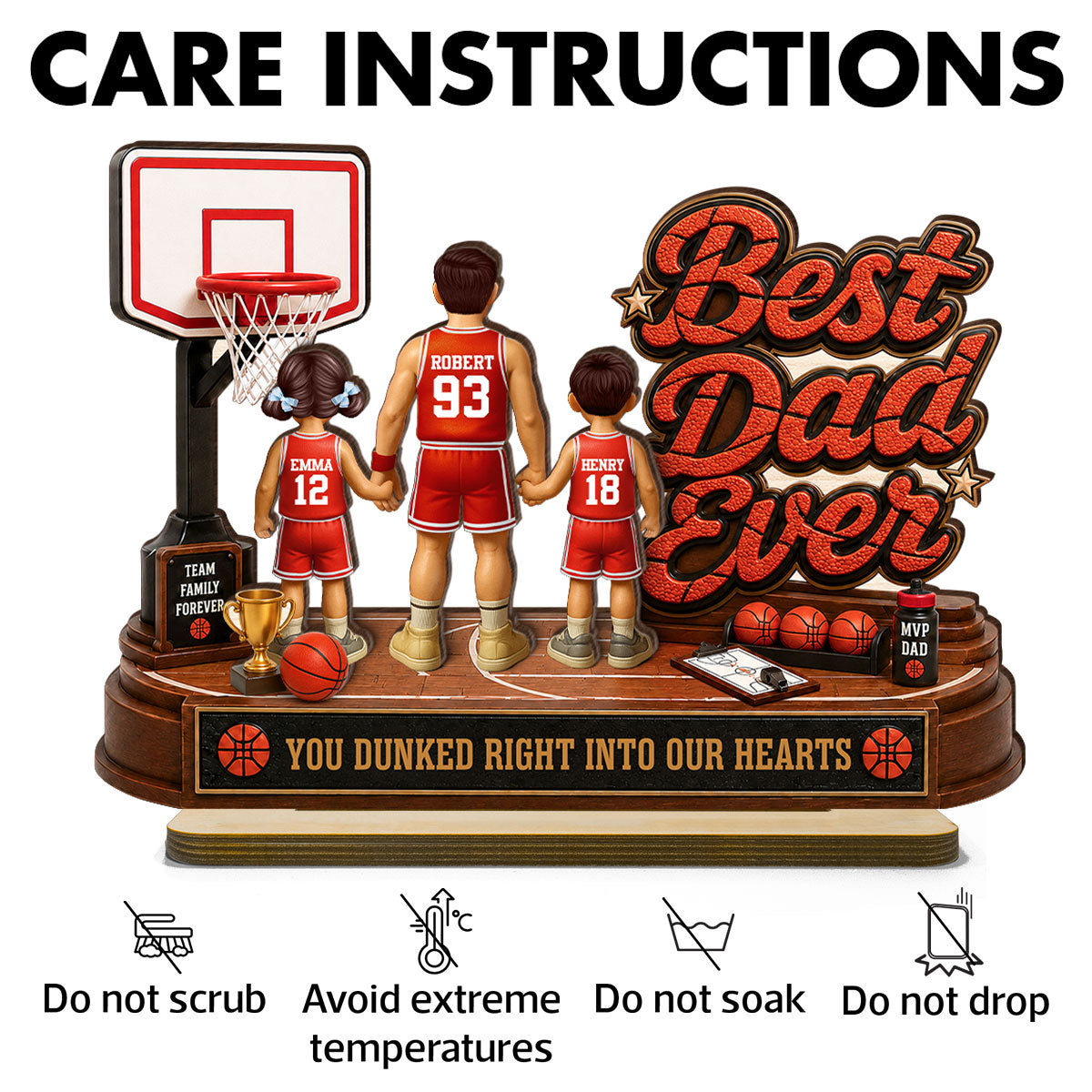 Best Basketball Dad Ever Dunked Right Into Our Hearts - Personalized 2-Layered Wooden Plaque - Gift For Dad, Husband