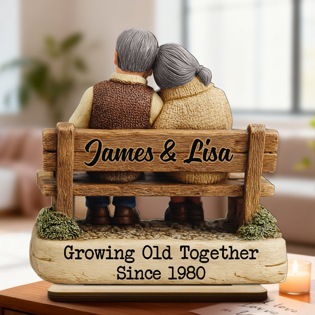 Growing Old Together Couple - Personalized Standing Wooden Plaque - Gift for Couple