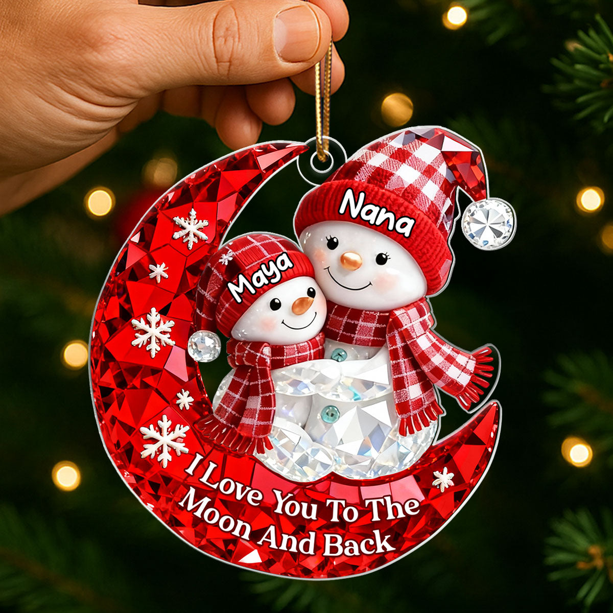 Love Grandkid to the Moon and Back 3D Crystal Effect - Personalized Acrylic Ornament - Christmas Gift for Grandma, Grandkids