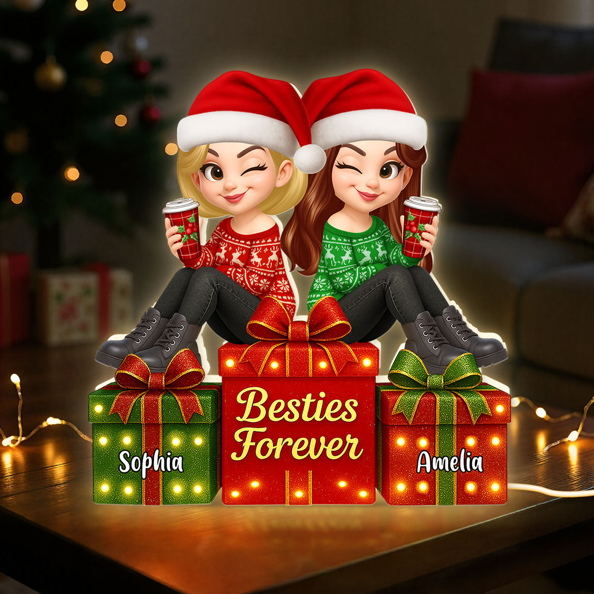 Besties Forever Beautiful Marquee Pattern Effect Christmas Gift Box - Personalized Light Box