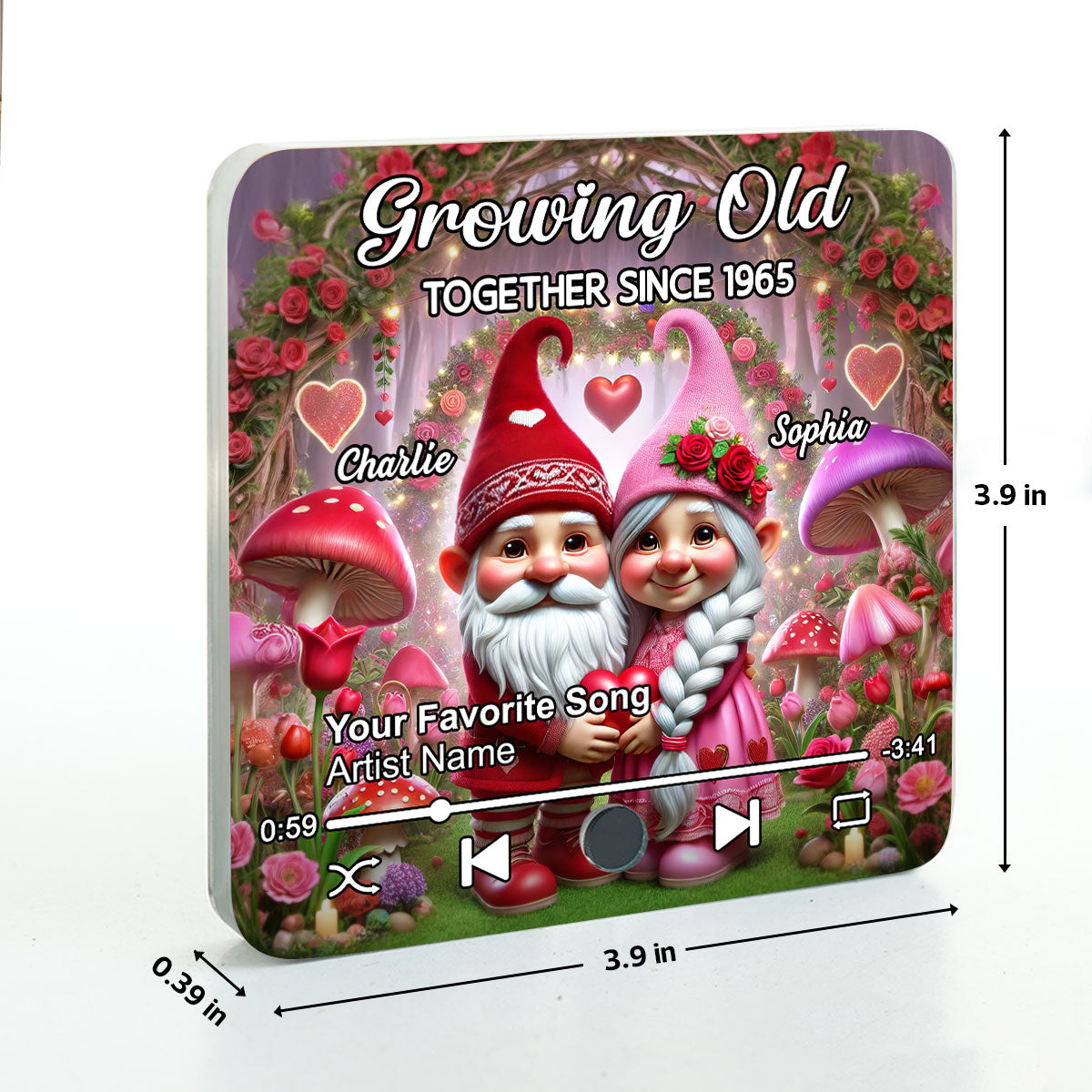 Gnome Couple Personalized Music Fridge Magnet, Heartfelt Gift For Couple, For Him, For Her, Boyfriend, Girlfriend, Husband, Wife