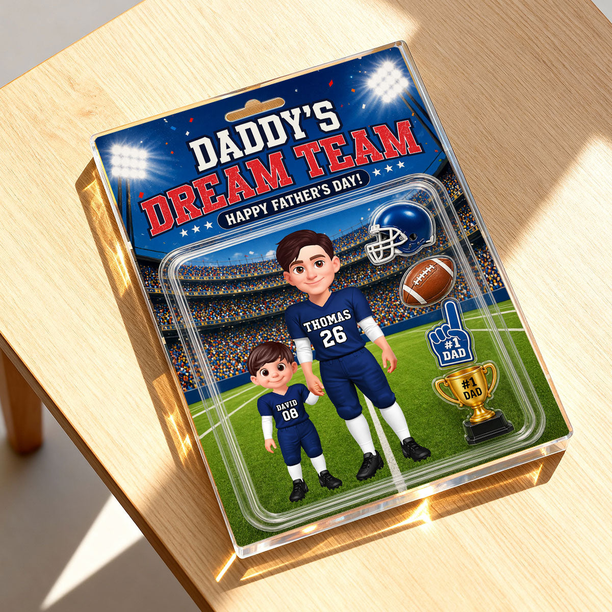 American Football Dad Daddy's Dream Team - Personalized Acrylic Block Plaque - Gift For Football Dad, Husband