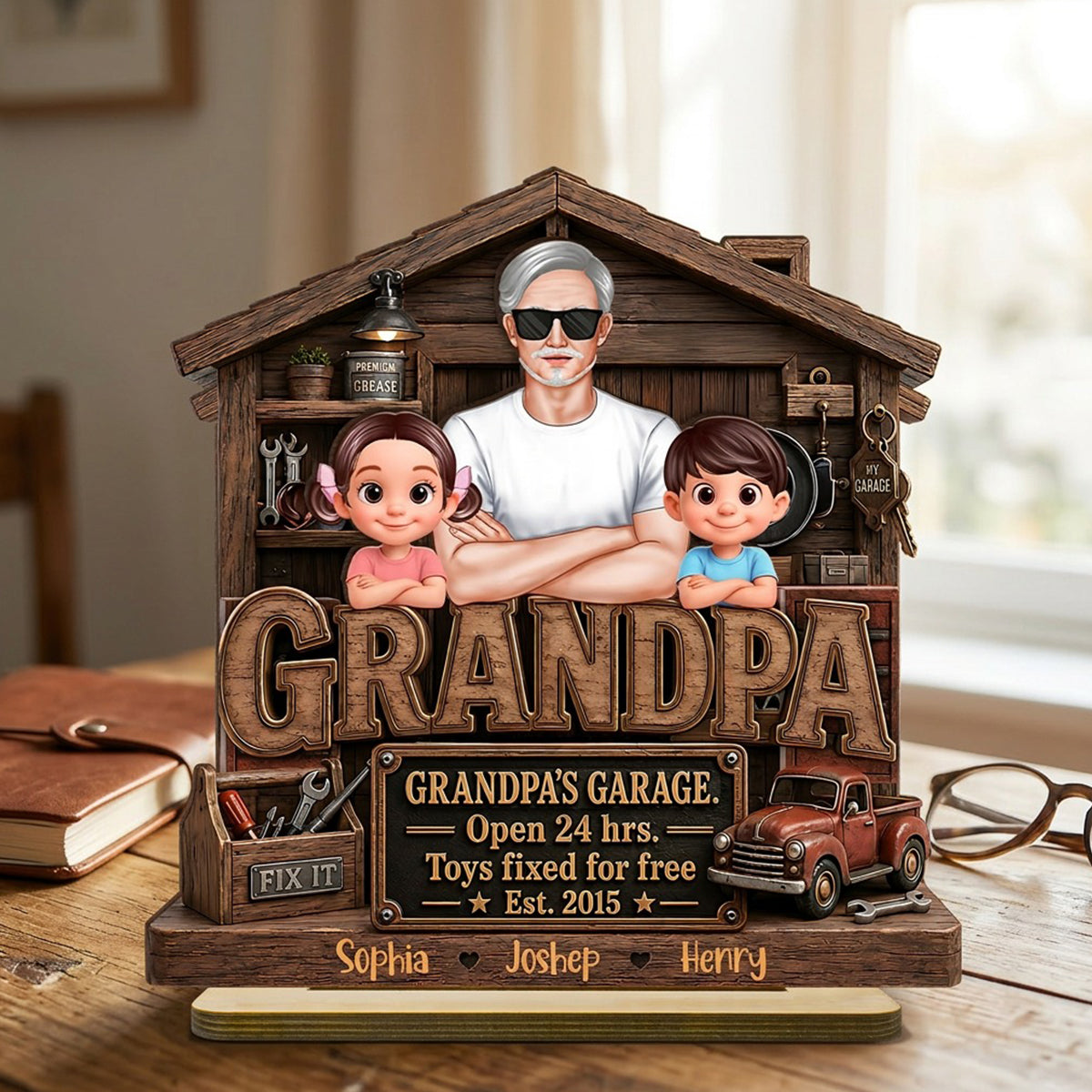 Grandpa's Garage - Personalized 2-Layered Wooden Plaque - Gift for Dad, Grandpa, Husband