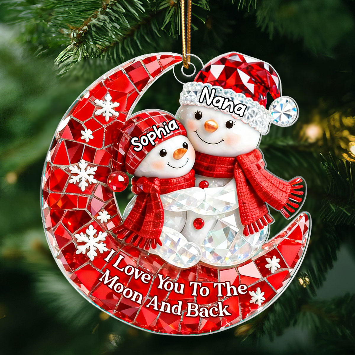 Snowman Grandma Grandkid 3D Crystal Effect - Personalized Acrylic Ornament - Christmas Gift for Grandma, Grandkids