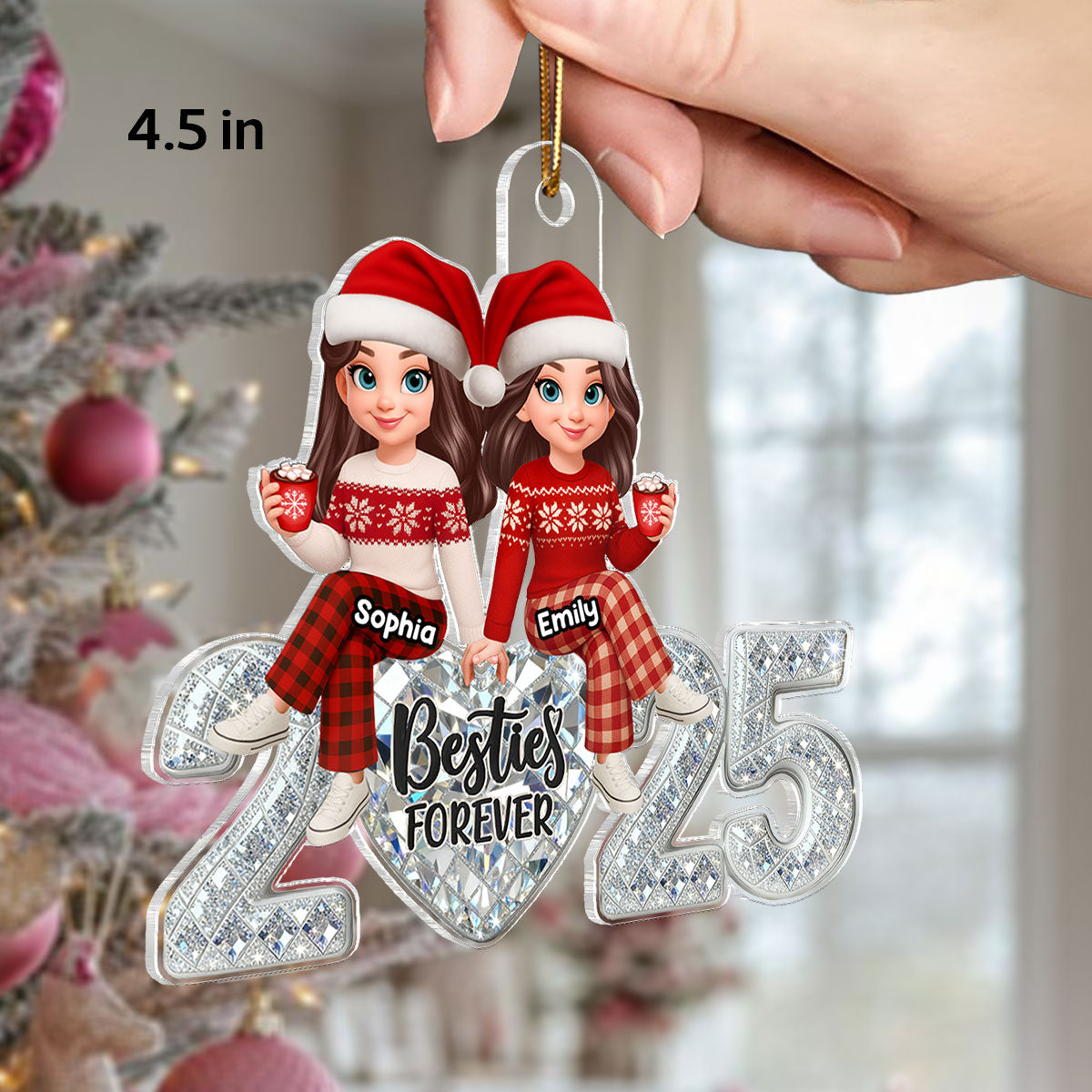 3D Shining Effect Heart Besties Forever Together - Personalized Acrylic Ornament - Heartwarming Gift For Best Friend