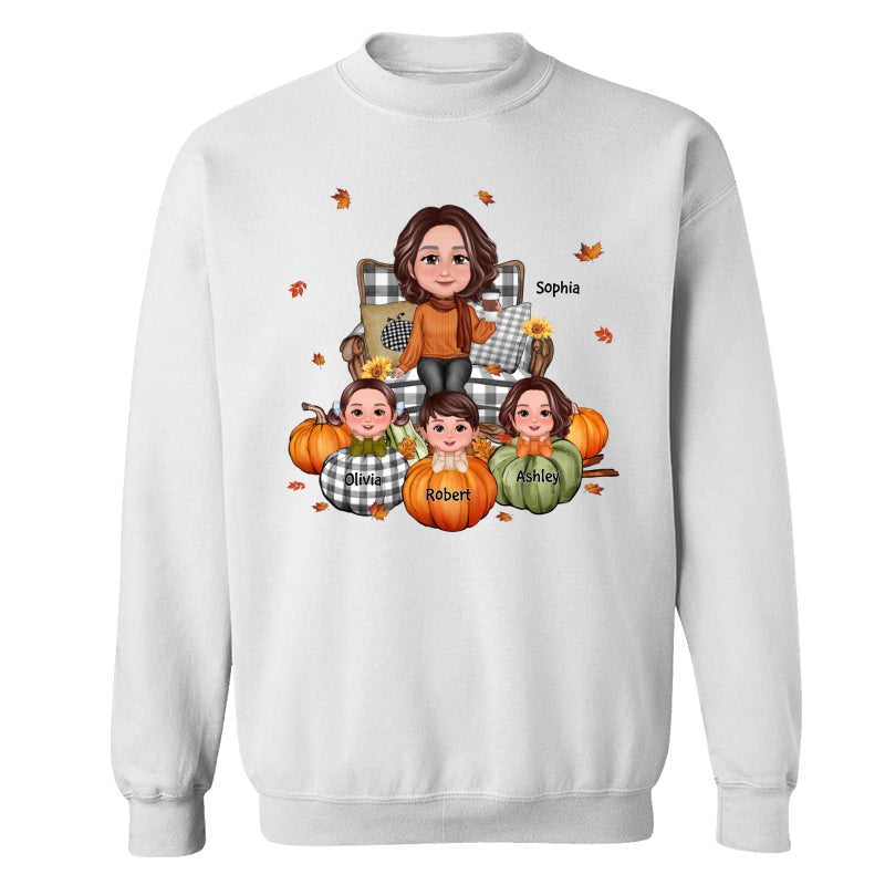 Fall Season Grandma And Kids Pumpkins Personalized Shirt