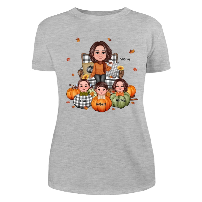 Fall Season Grandma And Kids Pumpkins Personalized Shirt