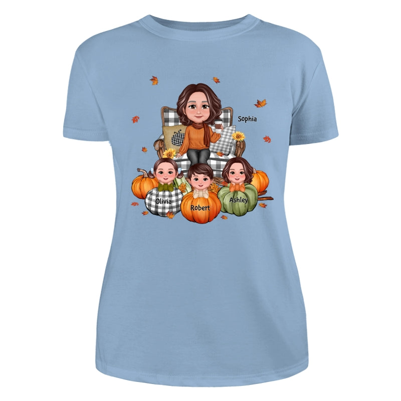 Fall Season Grandma And Kids Pumpkins Personalized Shirt