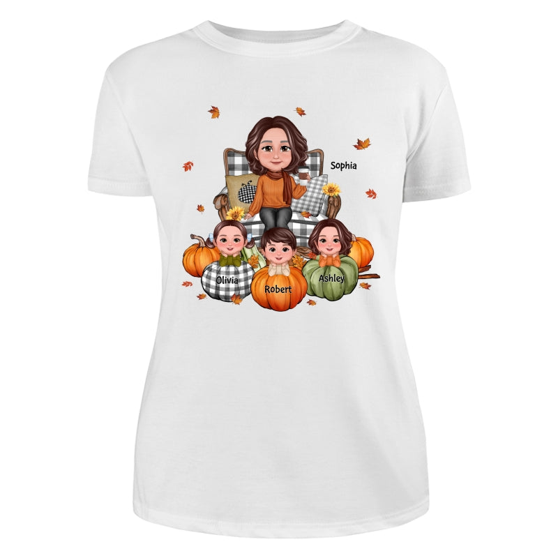 Fall Season Grandma And Kids Pumpkins Personalized Shirt
