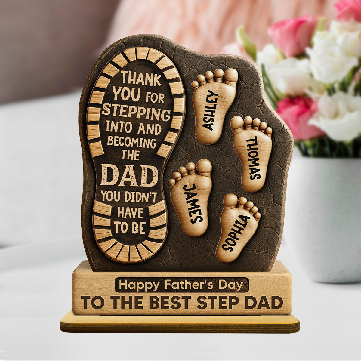 Happy Best Step Dad Ever Personalized 2-Layer Standing Wooden Plaque| Heartfelt Gift For Stepdad, Bonus Dad