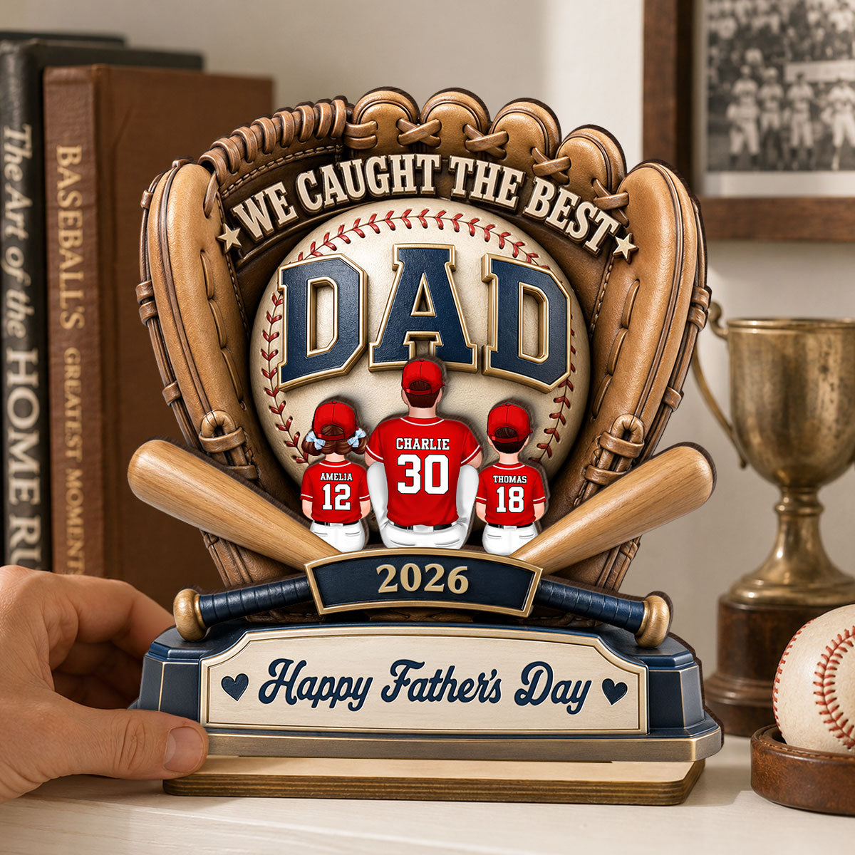 Dad's Greatest Catch Baseball - Personalized 2-Layered Wooden Plaque - Gift For Dad, Husband
