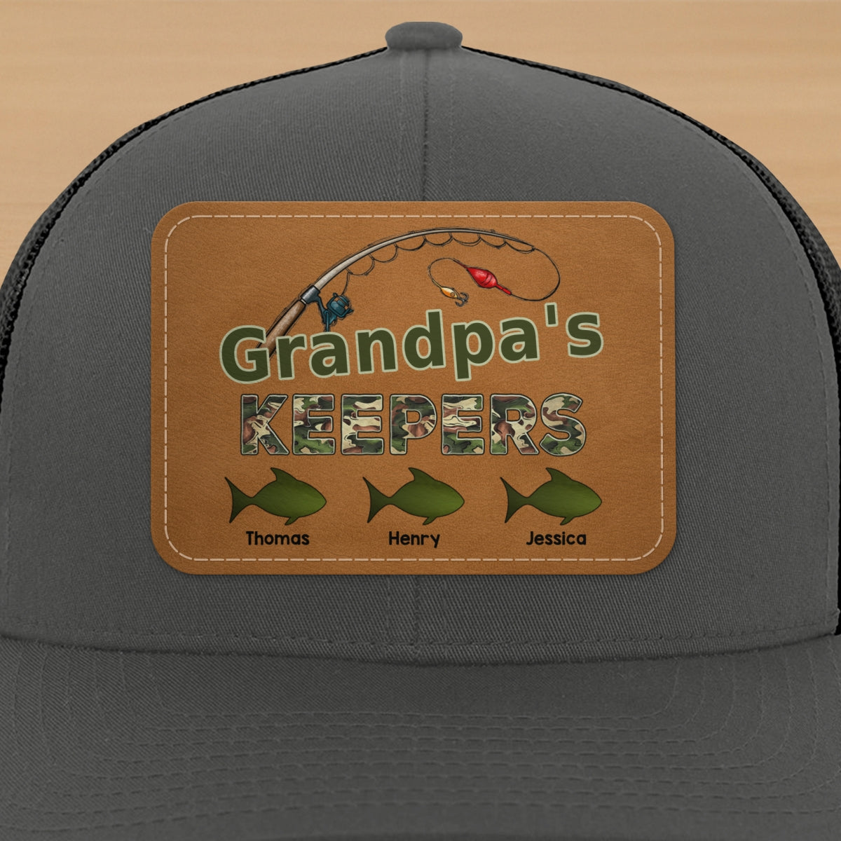 Grandpa‘s Keepers Fishing Camouflage Personalized Leather Patch Hat