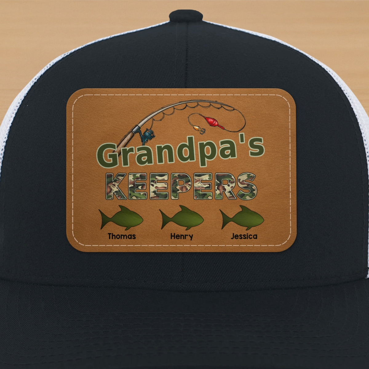 Grandpa‘s Keepers Fishing Camouflage Personalized Leather Patch Hat