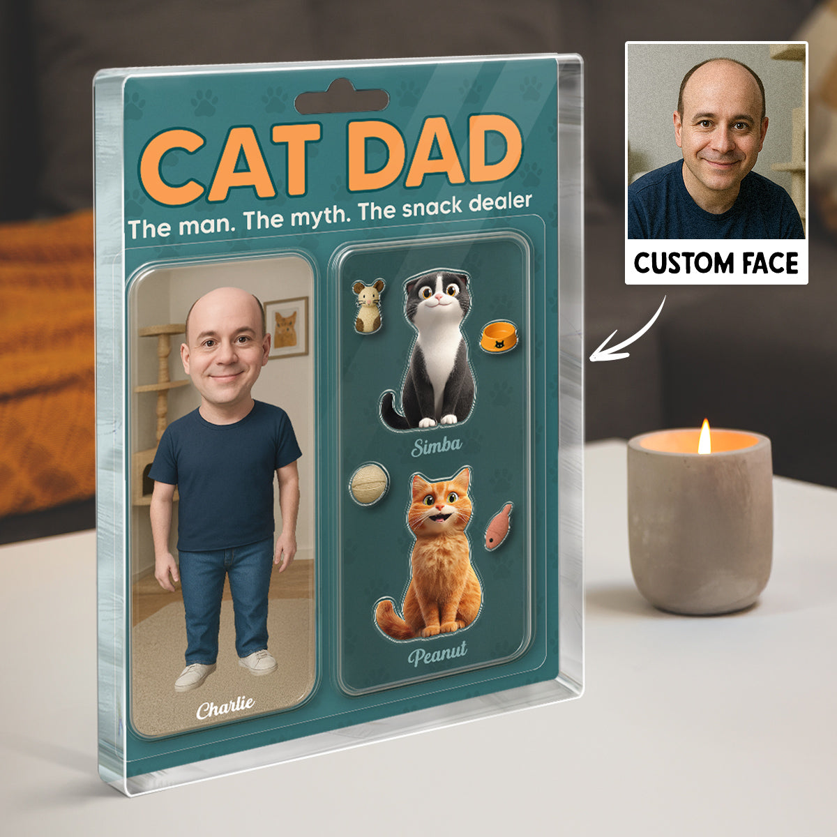 Cat Dad Photo Upload Custom Figure Personalized Acrylic Block Plaque, Gift for Cat Lover