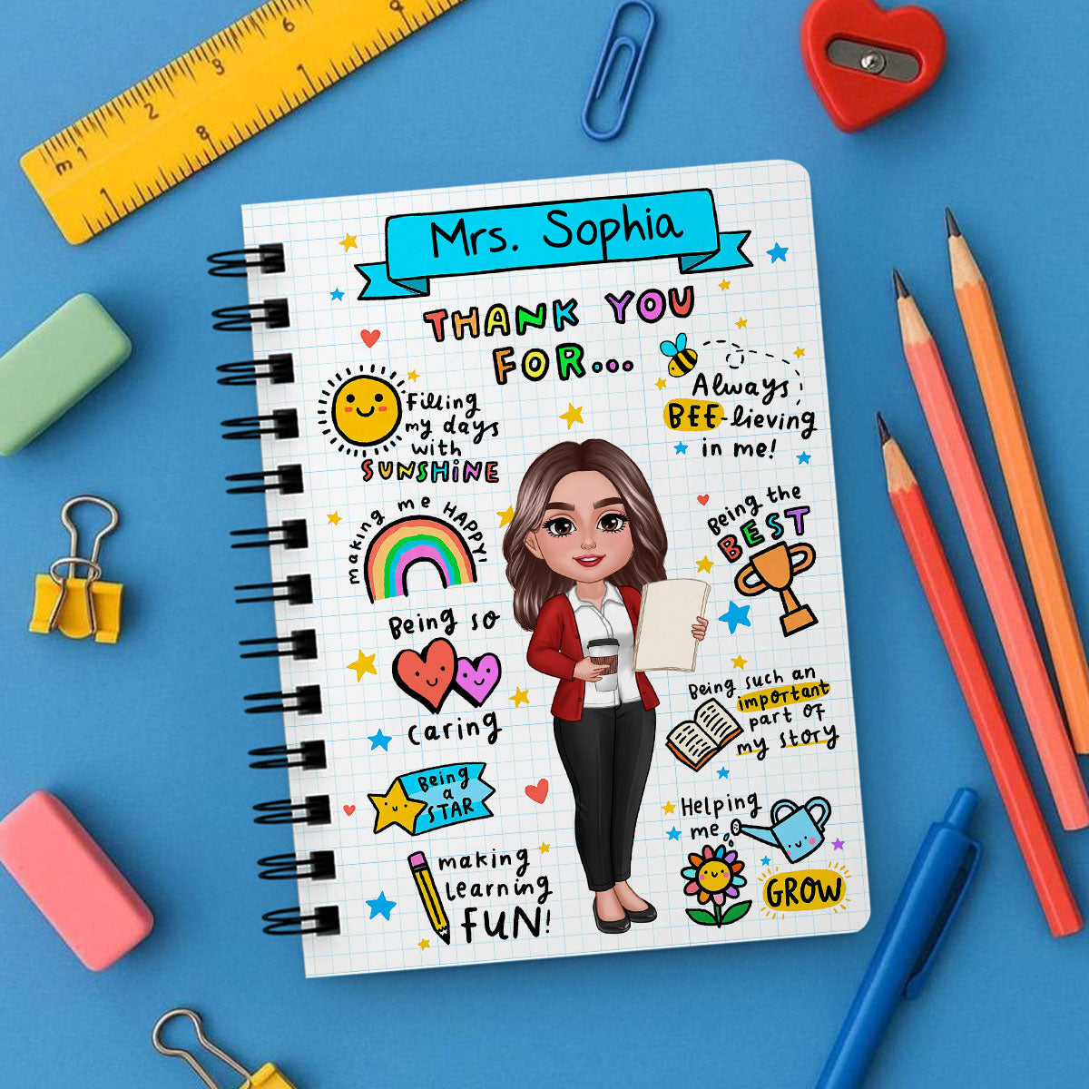Message To Teacher Appreciation Gift Personalized Spiral Notebook Journal, Back To School Gift For Teacher
