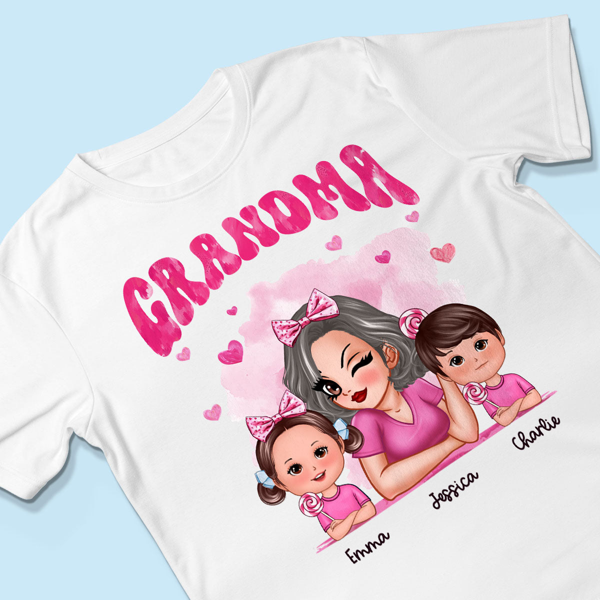 Pink Valentine's Grandma And Grandkids Personalized Shirt, Gift For Grandma