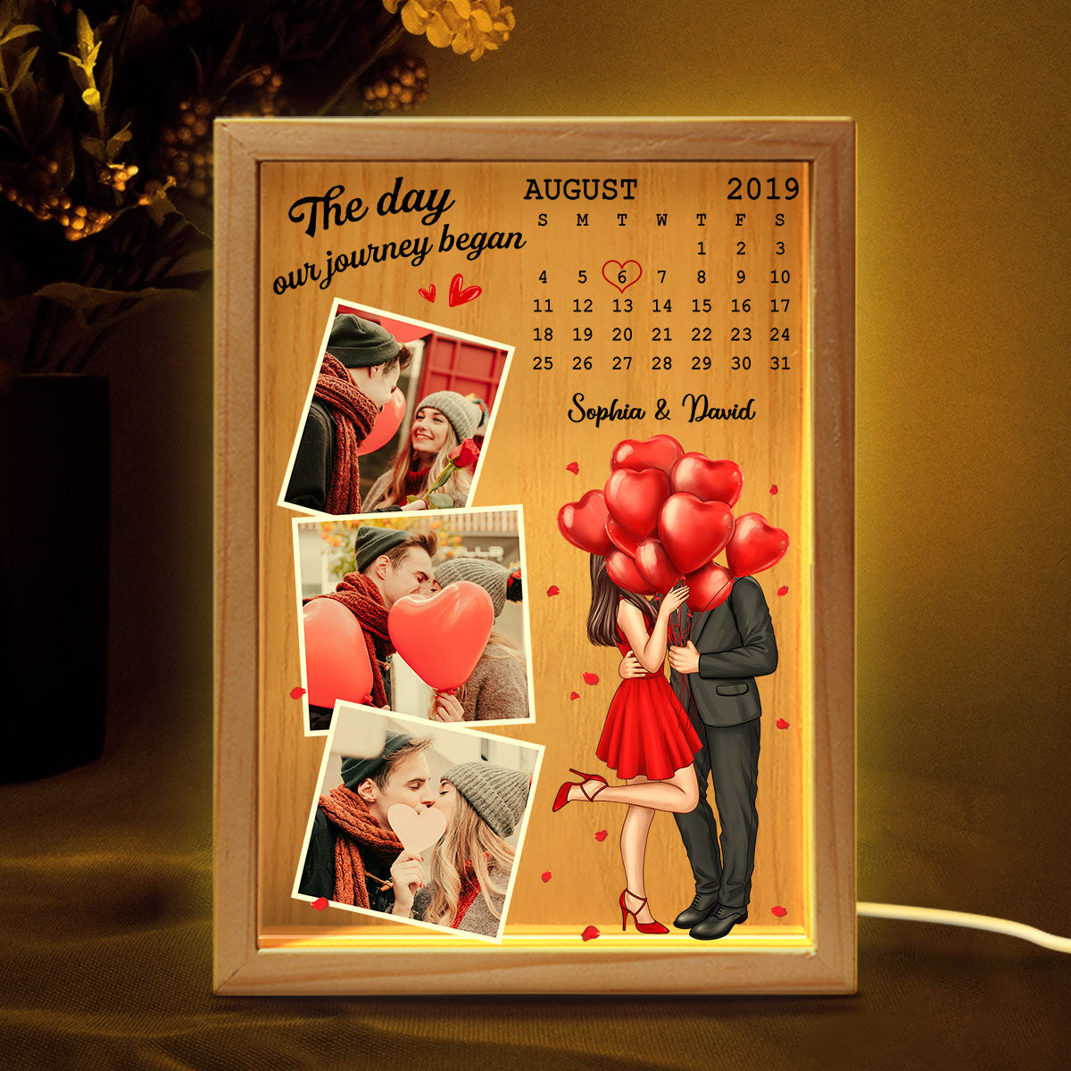 Couple Standing Kissing Calendar Date Photos Personalized Frame Light Box