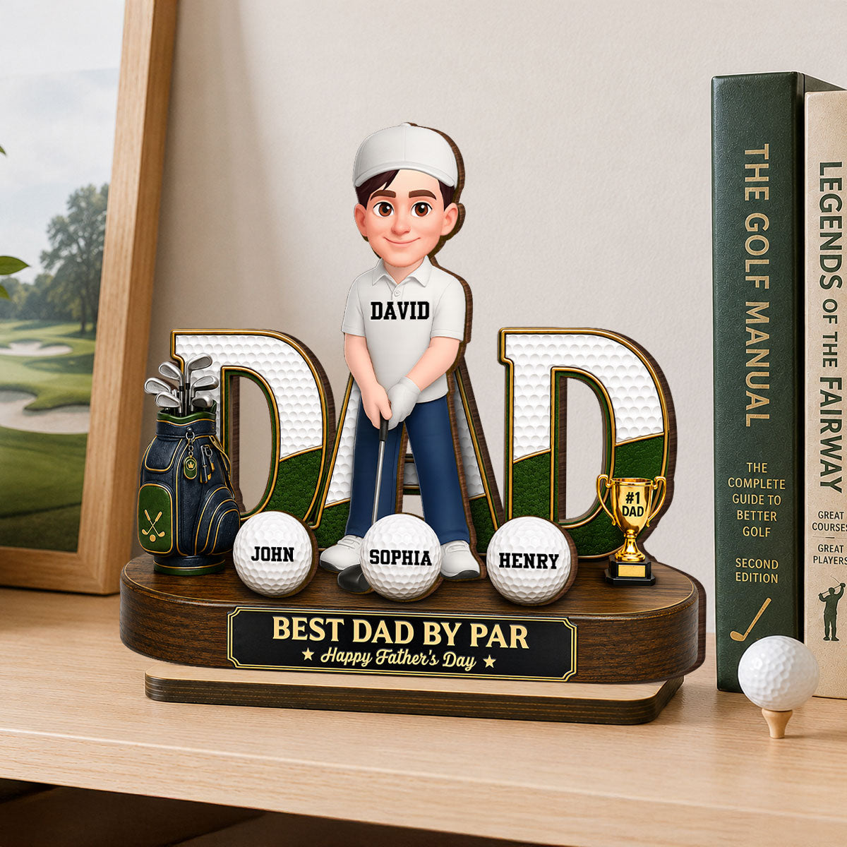 Golf Dad Legend Best Dad By Par - Personalized 2-Layered Wooden Plaque - Gift For Dad
