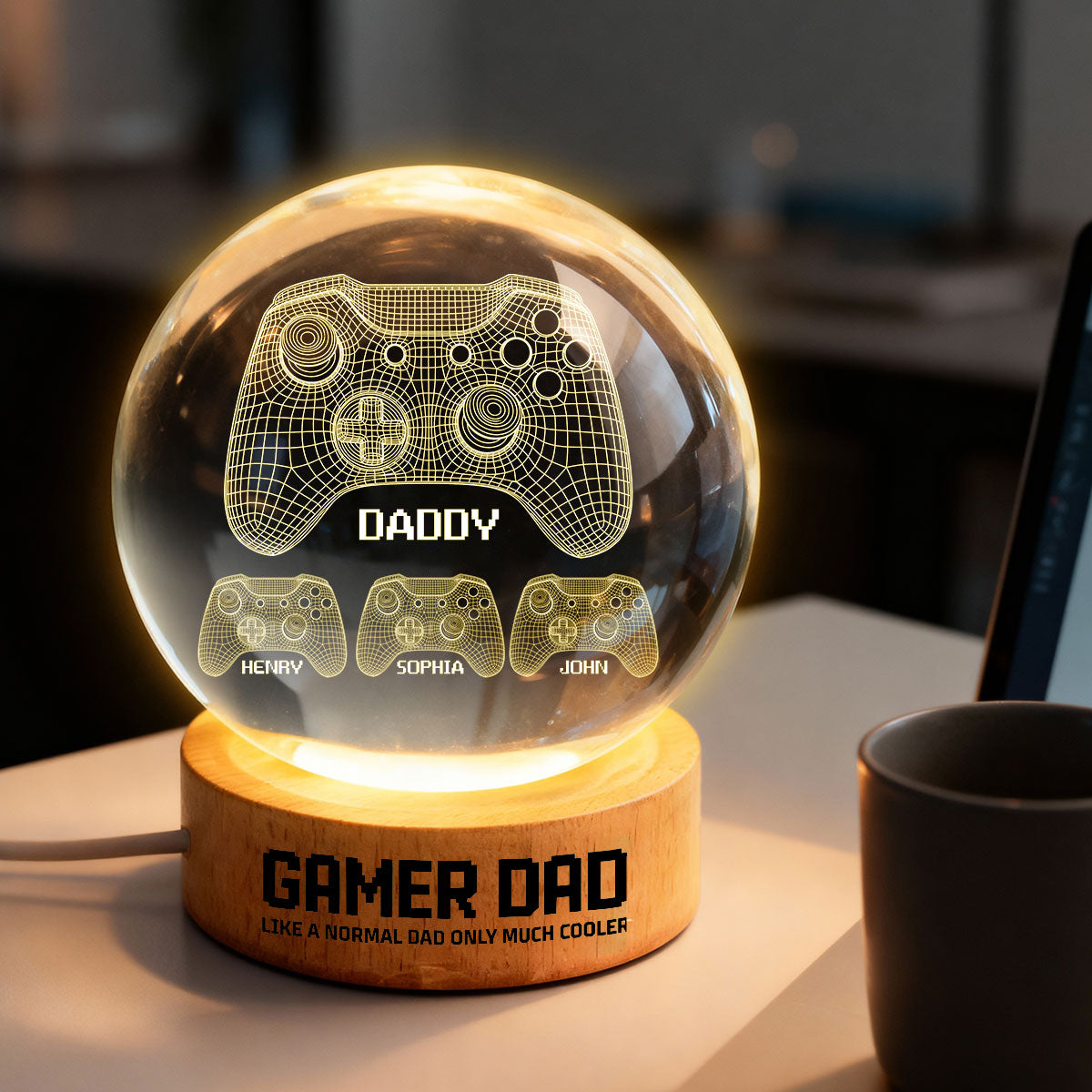 Gamer Dad Like A Normal Dad But Cooler - Personalized Crystal Ball LED Night Light - Gift For Dad