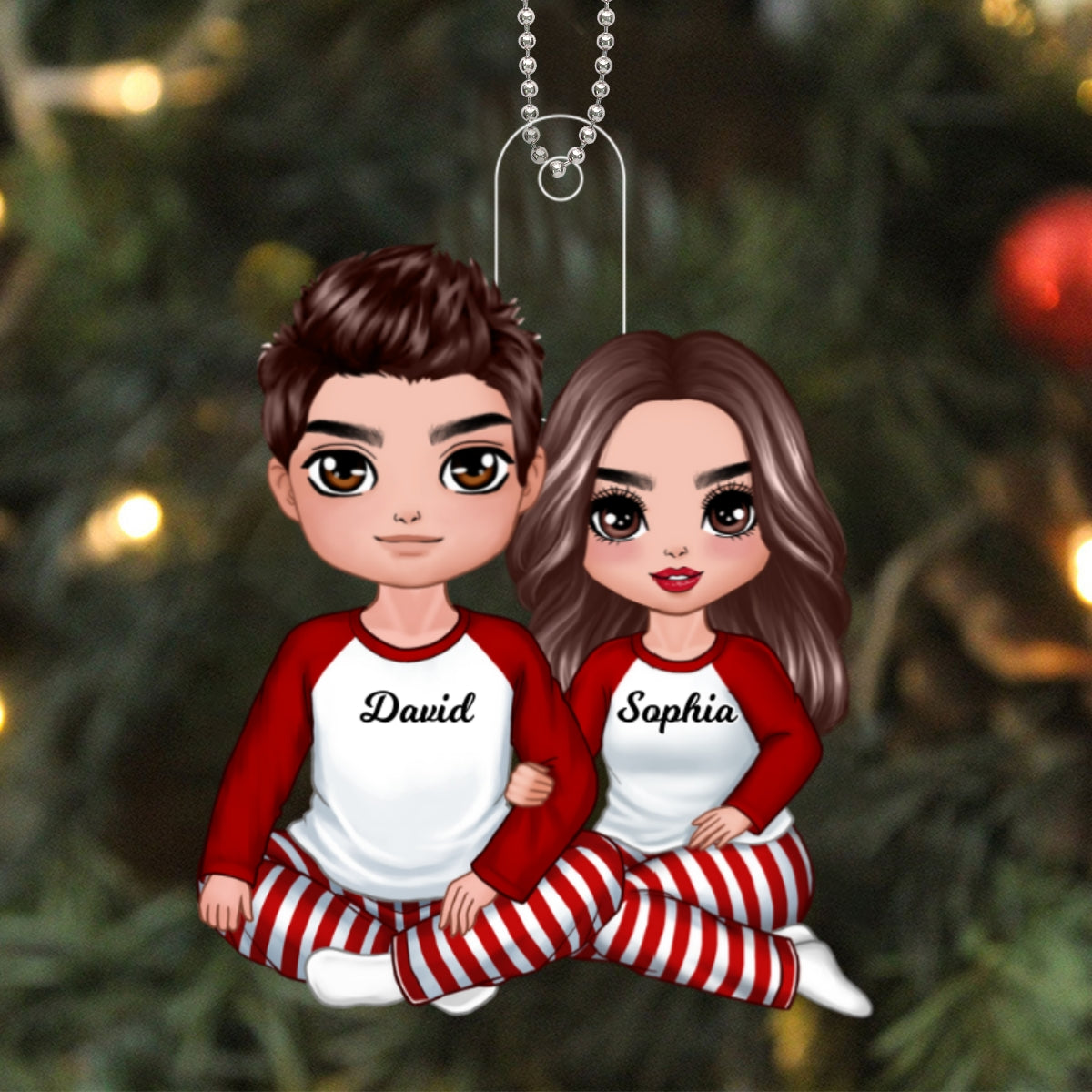 Doll Couple Sitting Hugging Personalized Acrylic Car Hanger