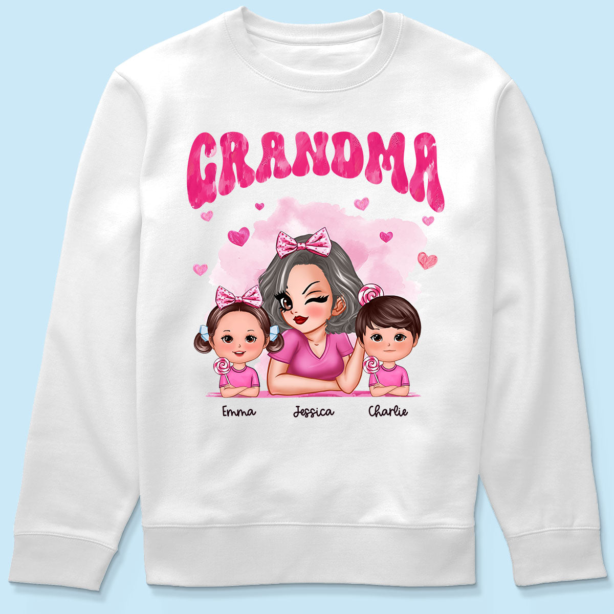 Pink Valentine's Grandma And Grandkids Personalized Shirt, Gift For Grandma