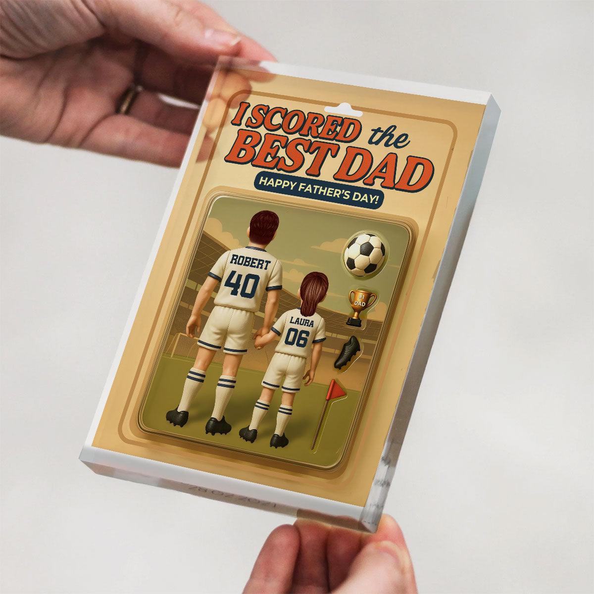 I Scored The Best Dad Soccer Custom Figure Personalized Acrylic Block Plaque, Gift for Dad, Gift for Husband