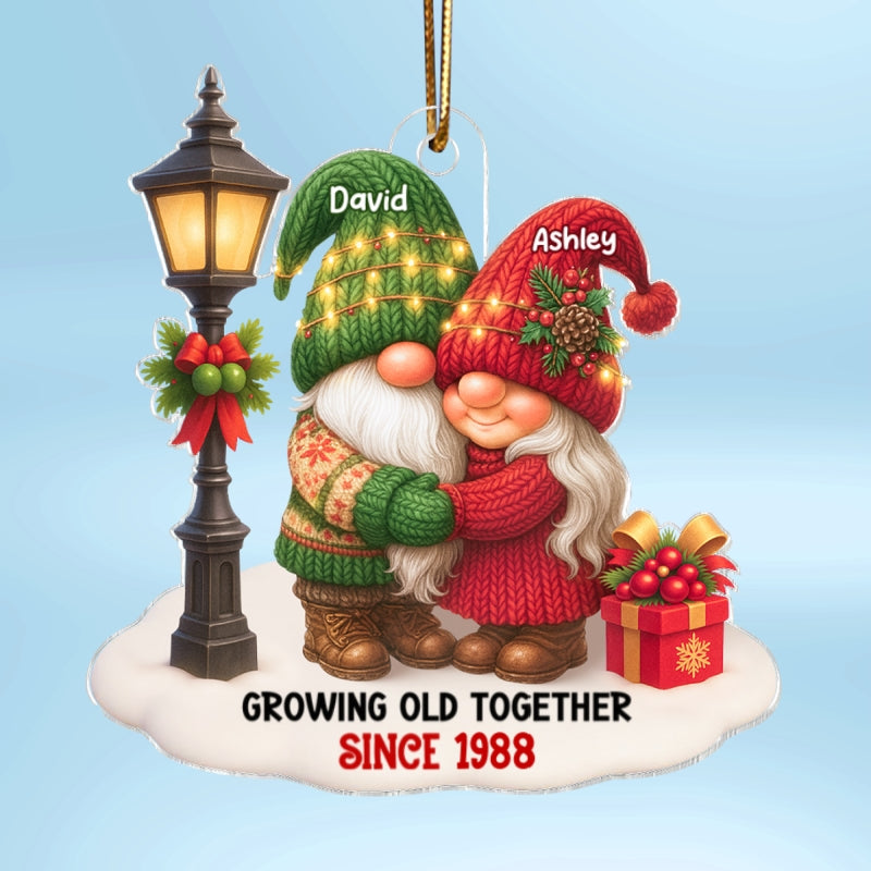 Gnome Christmas Couple Growing Old Together - Personalized Acrylic Ornament - Gift for Him, Gift for Her