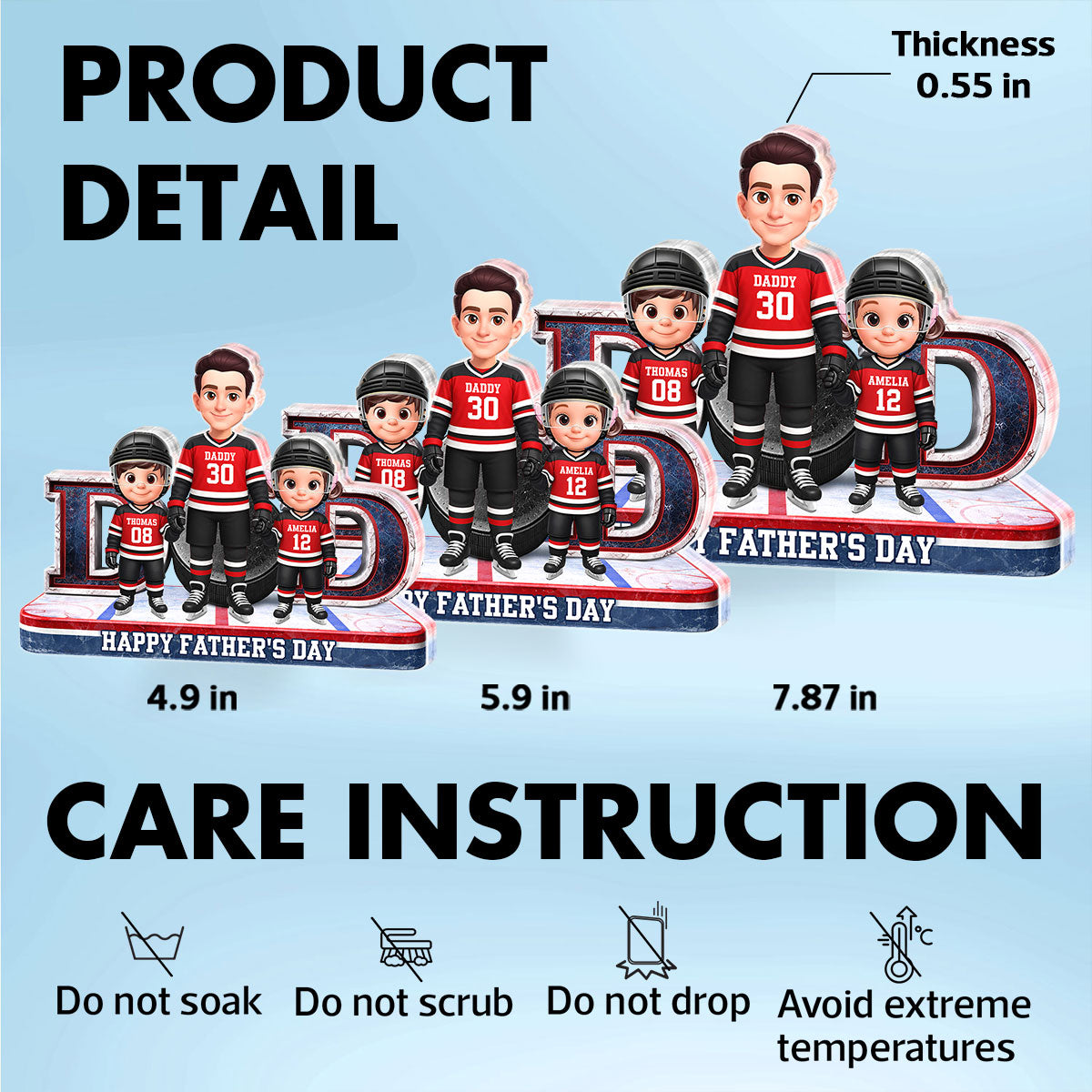 Hockey Dad And Kids Together Front View - Personalized Acrylic Block Plaque - Gift For Dad, Husband