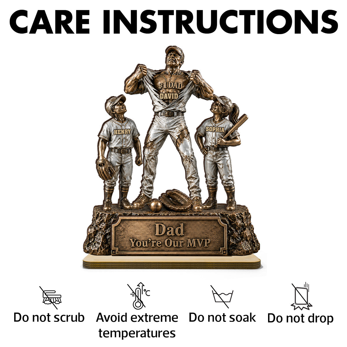 No 1 Dad Baseball Victory Trophy - Personalized 2-Layered Wooden Plaque - Gift for Dad, Husband