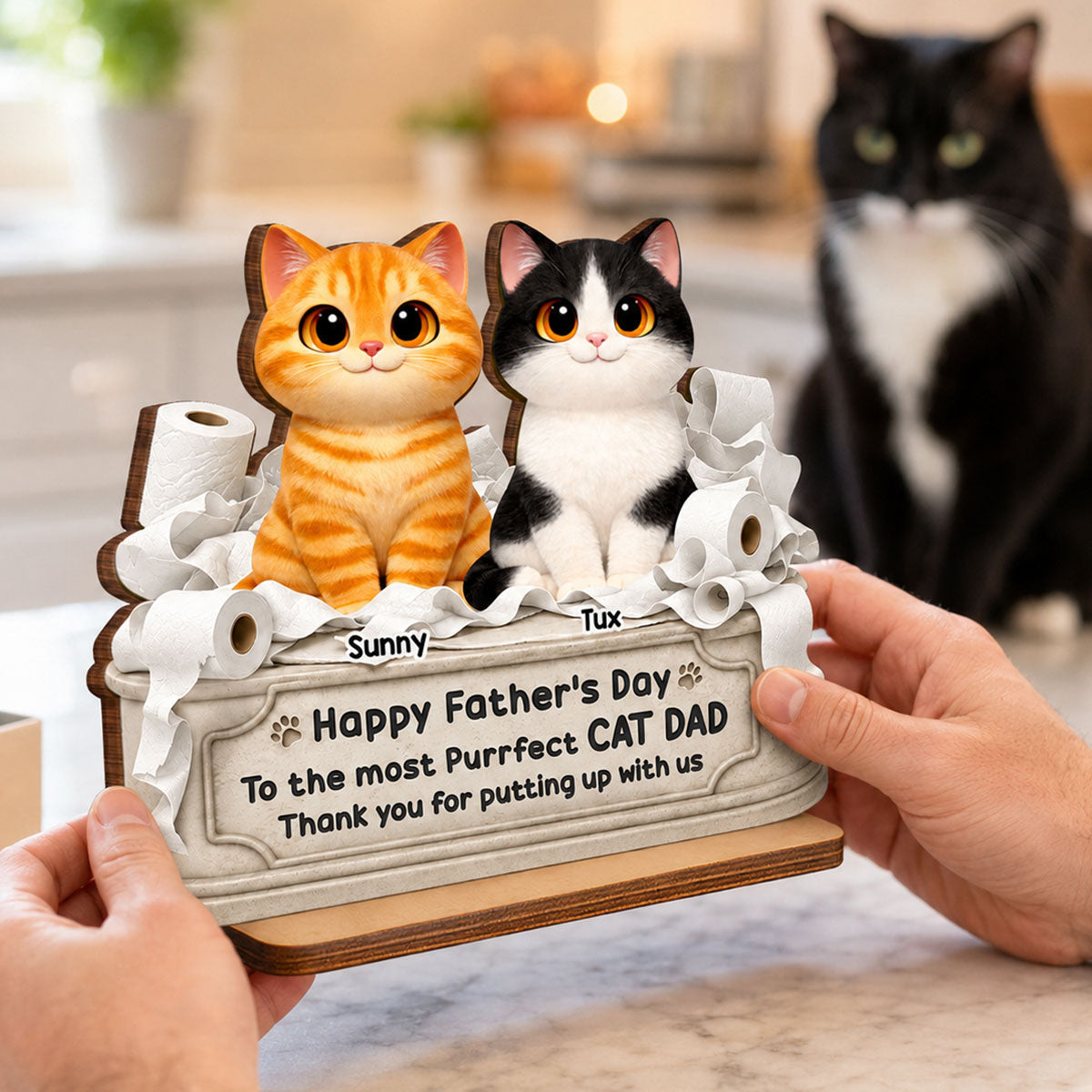 Toilet Papers Cute Fluffy Cats Happy Thanks For Putting Up With Us - Personalized 2-Layered Wooden Plaque - Funny Gift For Cat Dad, Cat Lovers