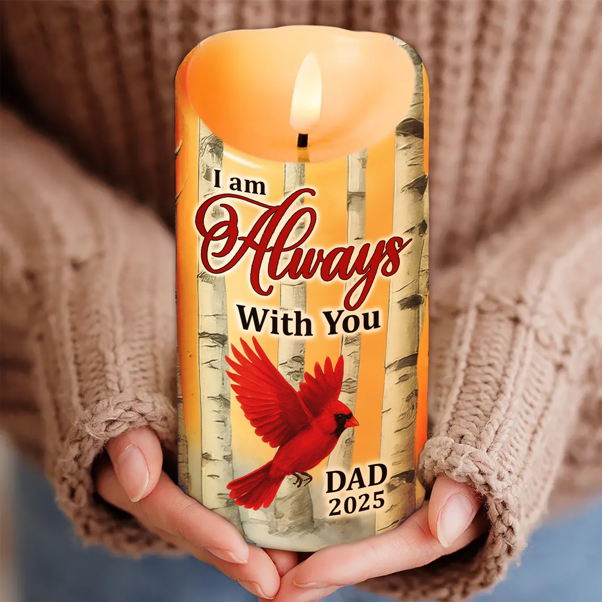 Birch Tree Cardinals I Am Always With You Memorial - Personalized LED Candle