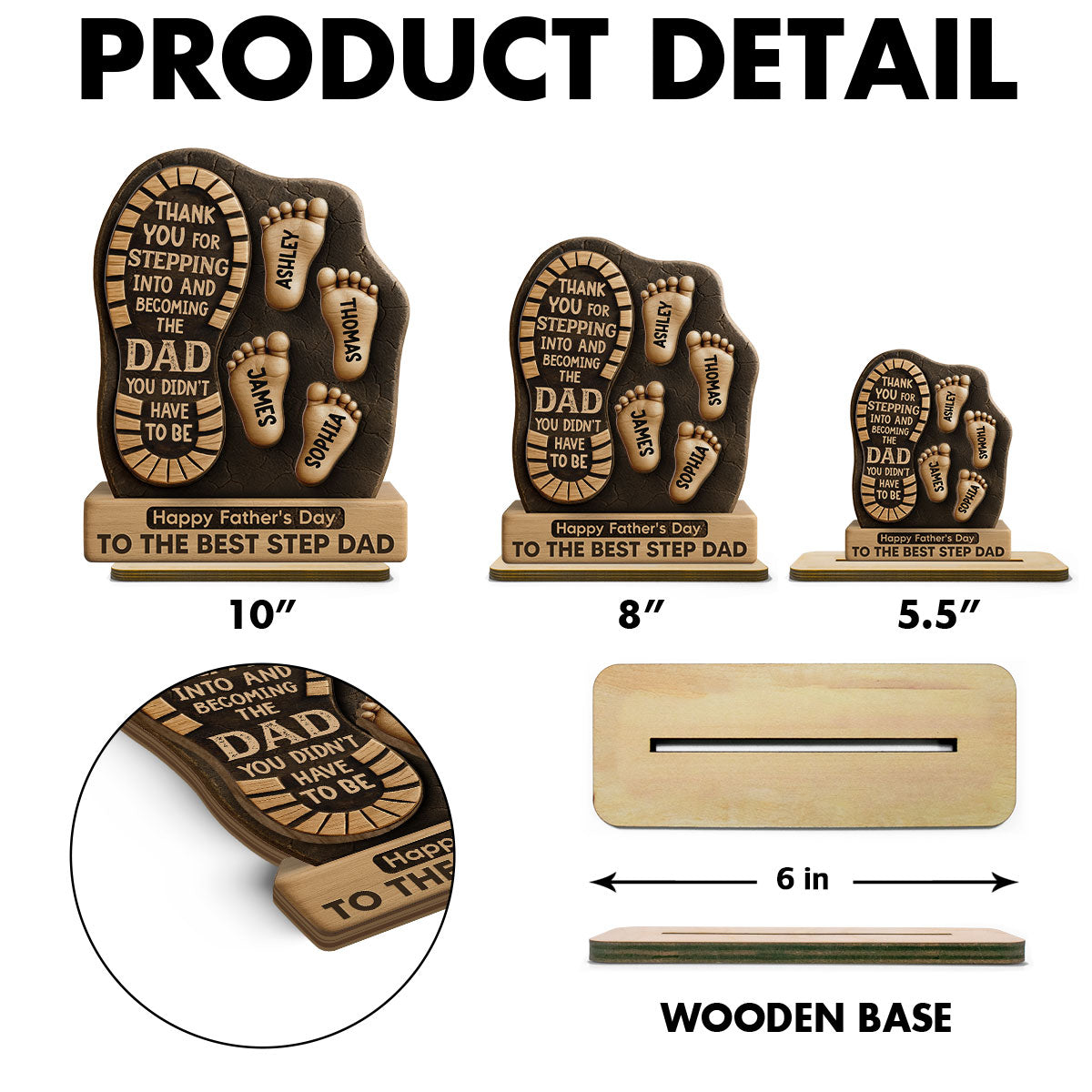 Happy Best Step Dad Ever Personalized 2-Layer Standing Wooden Plaque| Heartfelt Gift For Stepdad, Bonus Dad
